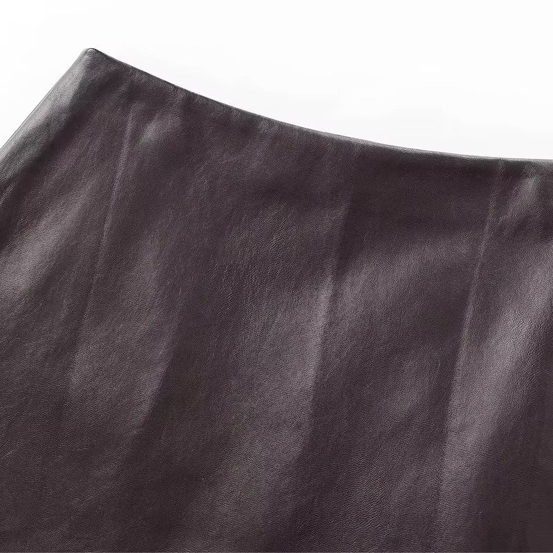 Brown Faux Leather Mini Skirt
