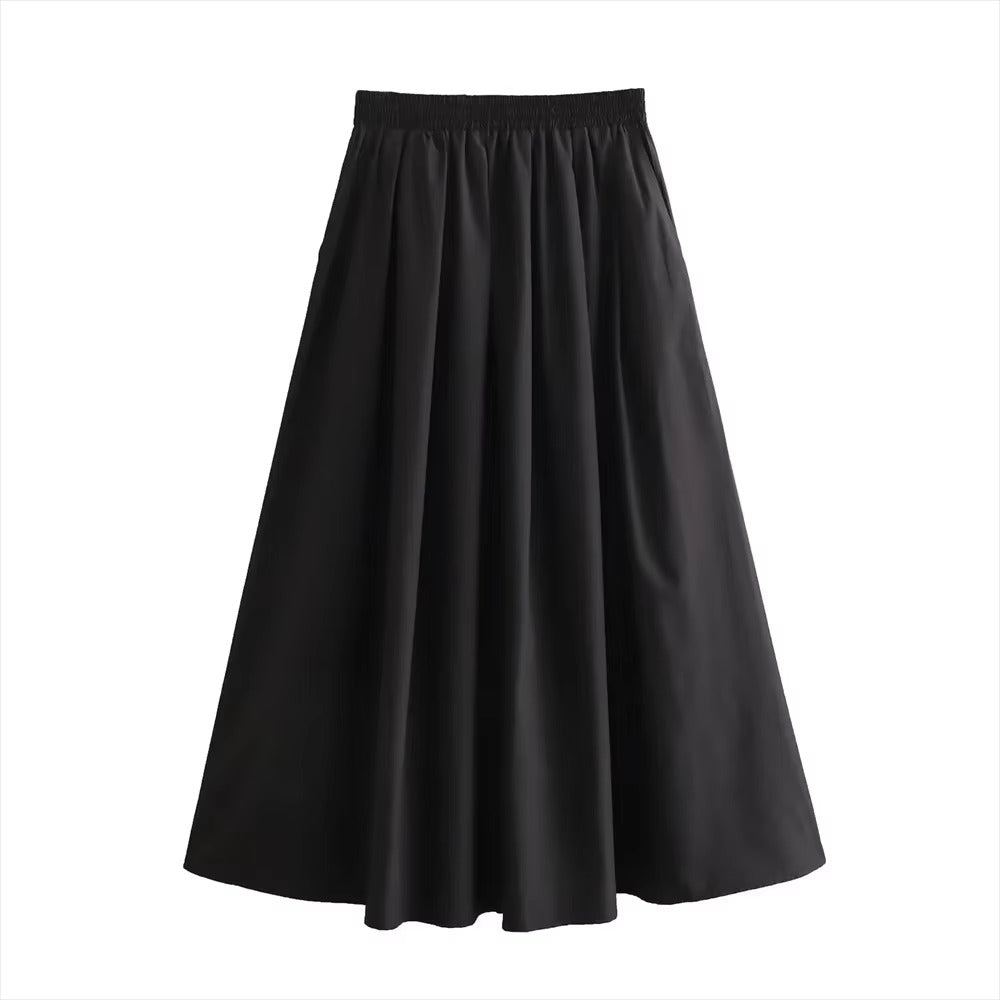 High-Waist Solid A-Line Midi Skirt with Casual Fit