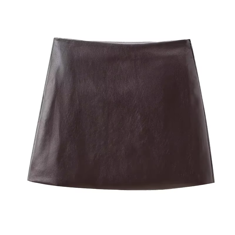 Brown Faux Leather Mini Skirt