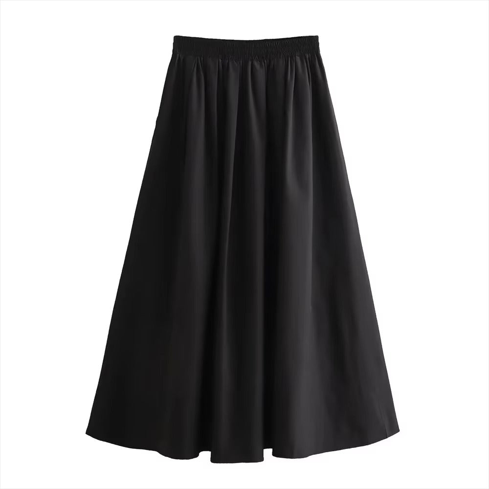 High-Waist Solid A-Line Midi Skirt with Casual Fit