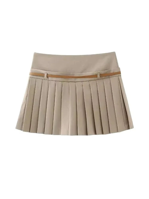 Belted Mini Skort with Side Zipper and Elegant Mid-Waist Fit
