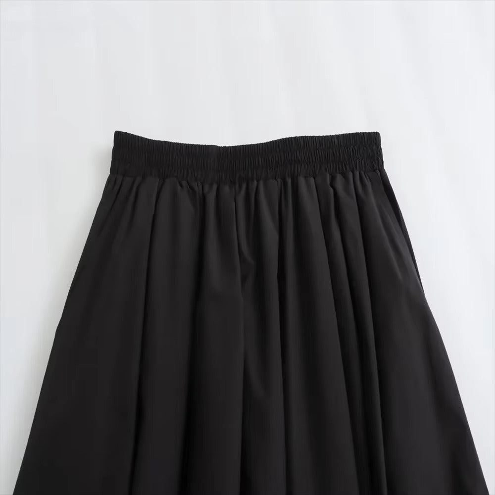 High-Waist Solid A-Line Midi Skirt with Casual Fit