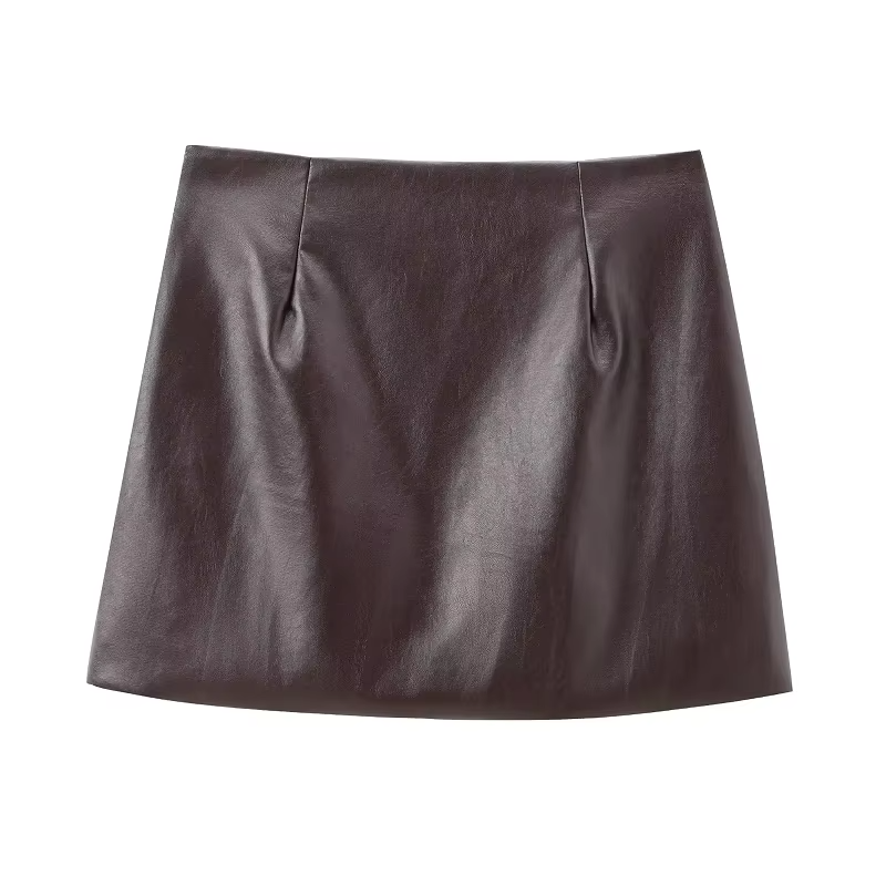 Brown Faux Leather Mini Skirt